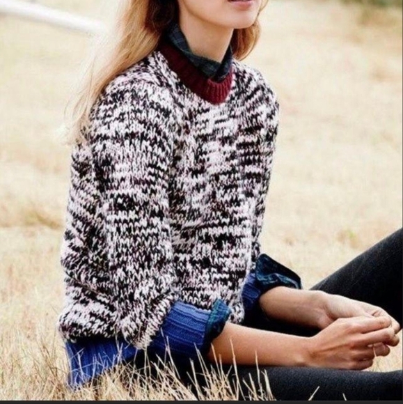 J.Crew black/ Blue marled Quality Wool blend Knit Pullover warm winter Sweater M - Picture 1 of 8